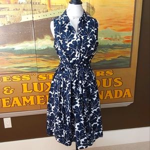 CLEO COTTON NAVY/BLACK/WHITE PATTERN DRESS